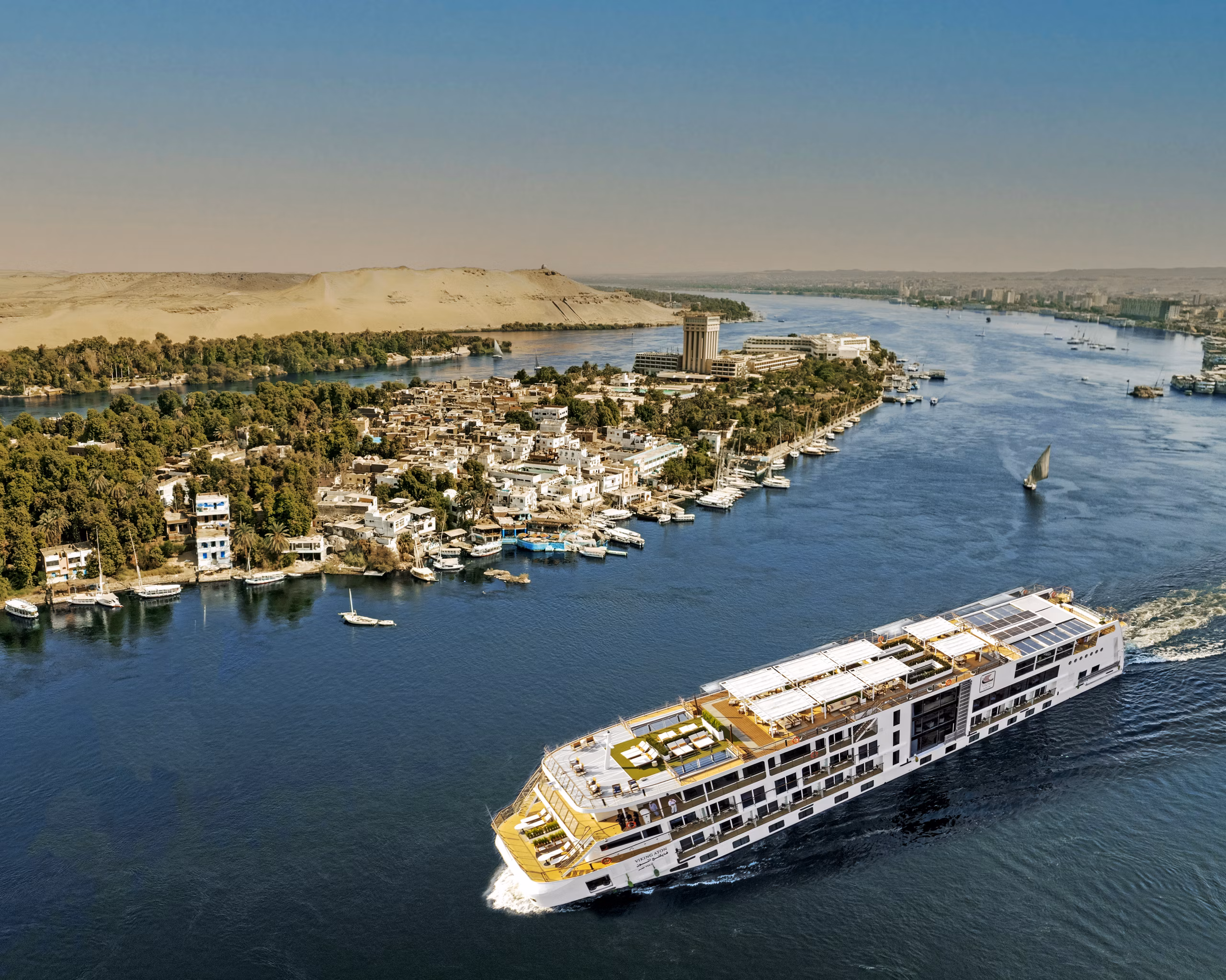 The Nile shoreline near Aswan from a Viking ship